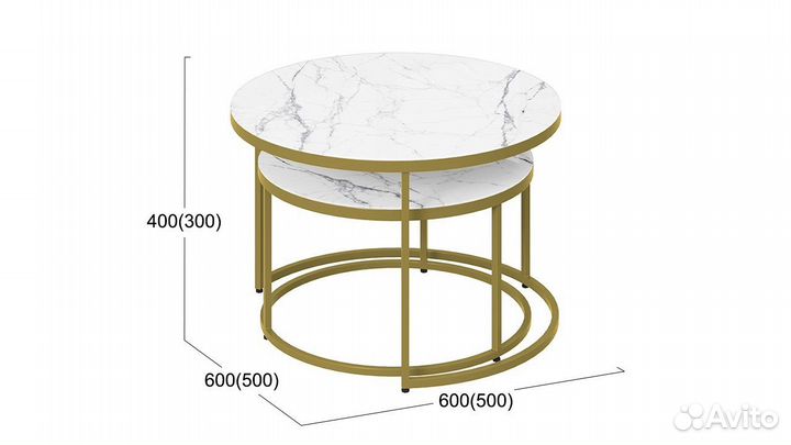 Стол журнальный «Вега» Золото, Стекло белый мрамор