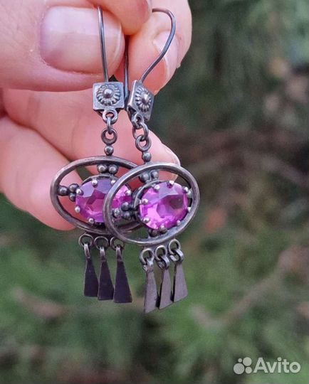 Редкие серебряные серьги 875 пробы