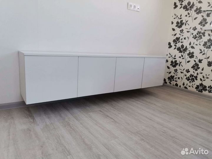 Тв тумба лофт бетон, белый глянец Навесы/ножки