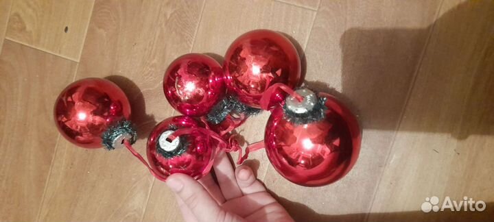 Елочные игрушки гдр 5шт шаров на ленте (редкие)