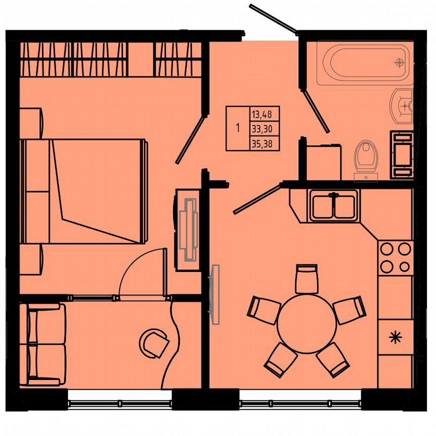 1-к. квартира, 35,4 м², 5/8 эт.