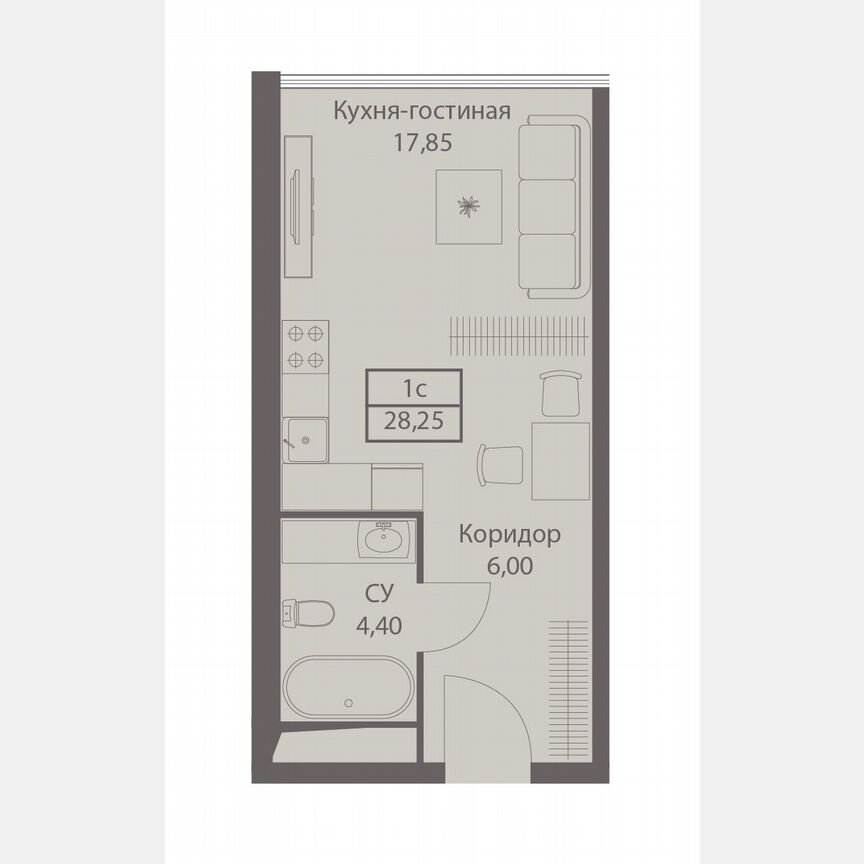 Апартаменты-студия, 28,3 м², 4/20 эт.