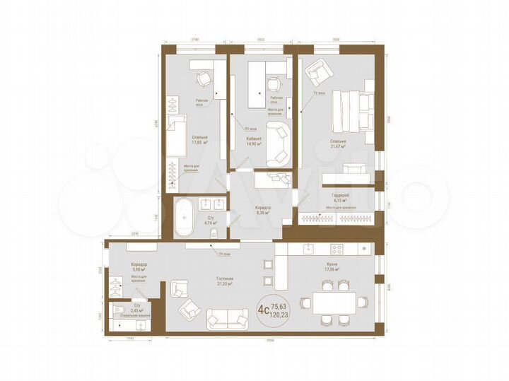 4-к. квартира, 120,2 м², 24/25 эт.