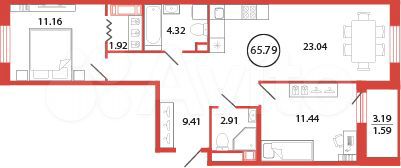 2-к. квартира, 65,8 м², 10/12 эт.