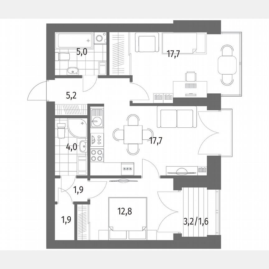 2-к. квартира, 67,8 м², 12/13 эт.
