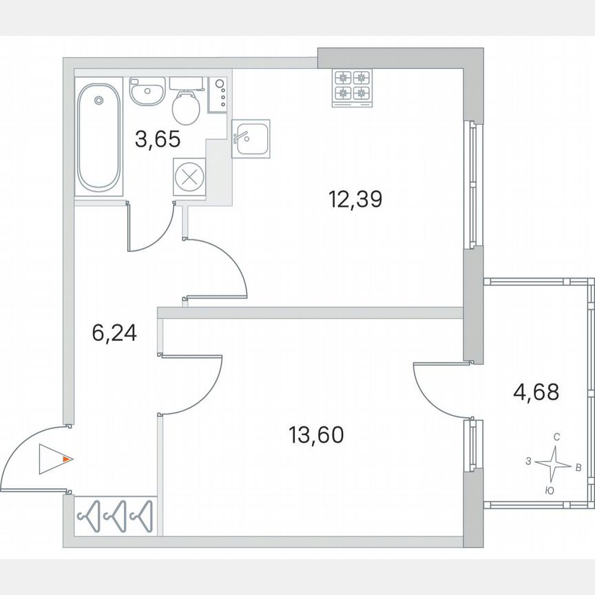 1-к. квартира, 37,3 м², 2/4 эт.