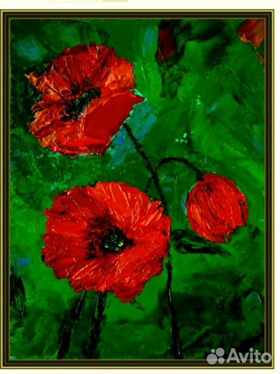 Картина маслом цветы.,Красивые маки