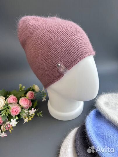Шапка бини вязаная из пуха норки