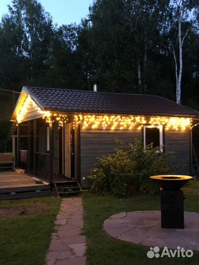 Украшение дома гирляндой, неоном