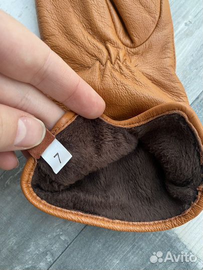 Перчатки коричневые женские кожаные размер 7
