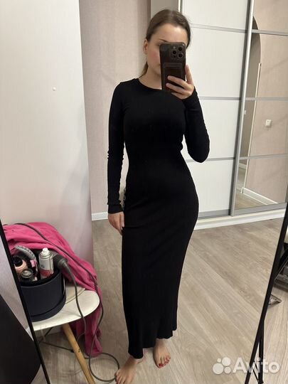 Платье трикотажное длинное черное