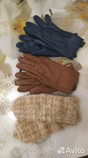Перчатки кожаные, вязанные варежки женские