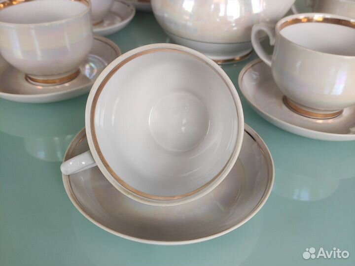 Чайный сервиз СССР перламутр на 6 персон