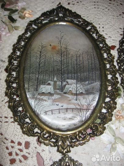 Винтажные картины на шёлке Времена Года Италия