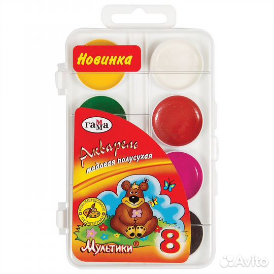 Акварель Мультики медовая 08цв. б/кистью 211046 8