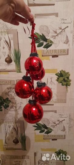 Елочные игрушки гдр 5шт шаров на ленте (редкие)