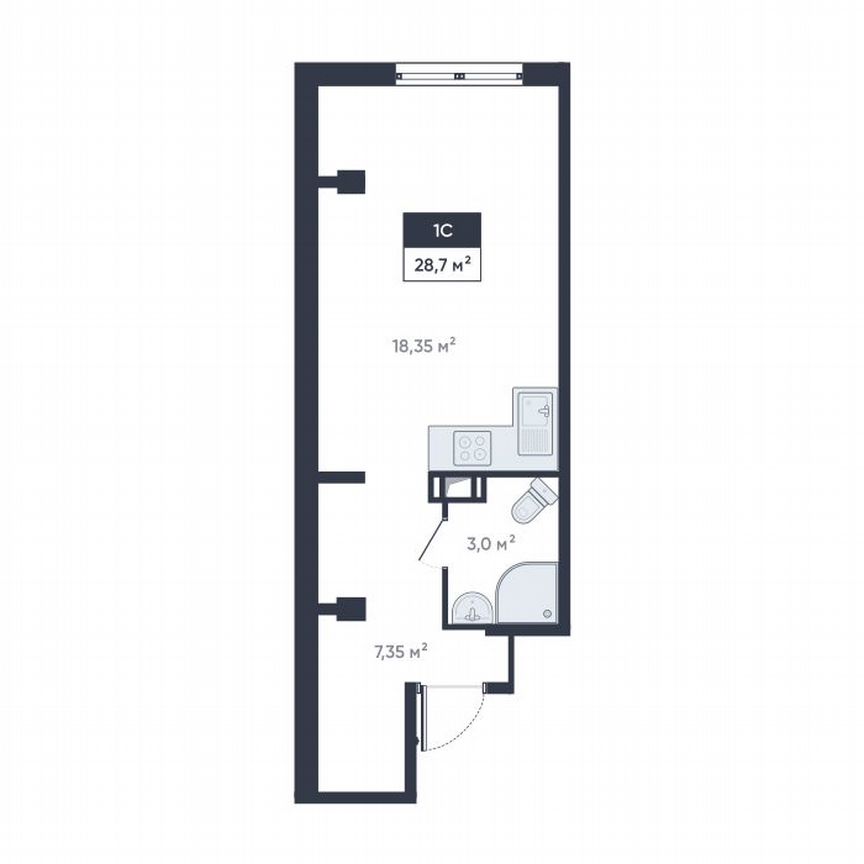 Квартира-студия, 28,7 м², 9/18 эт.