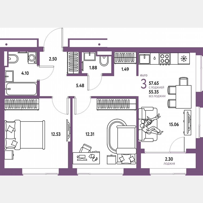 2-к. квартира, 56,5 м², 8/23 эт.