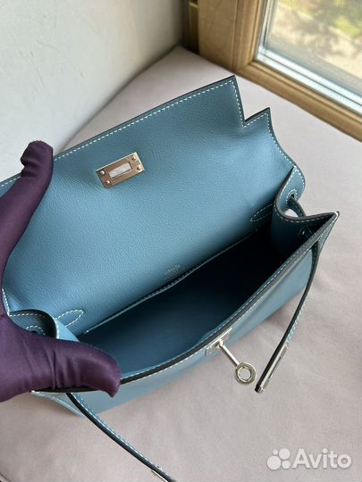 Сумка Hermes Mini kelly pochette blue Jean