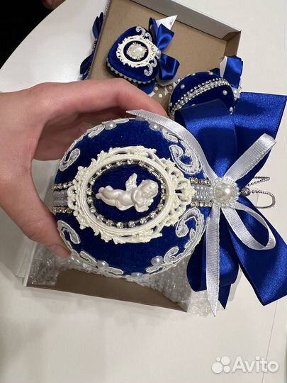 Набор из небьющихся елочных игрушек, синий бархат