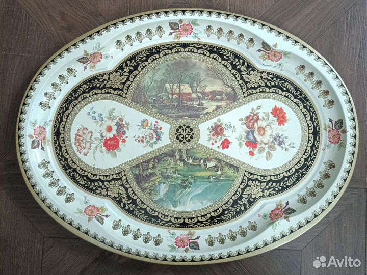 Кружка хрустальная 6 шт и поднос металлический