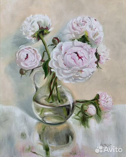 Картина маслом на холсте Пионы