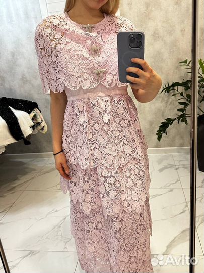 Платье self portrait розовое кружевное