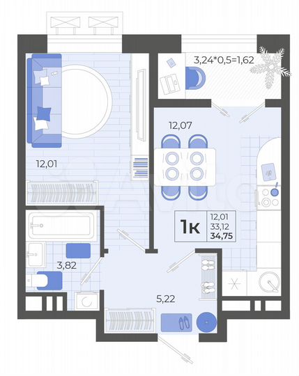 1-к. квартира, 34,8 м², 6/14 эт.