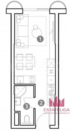 Апартаменты-студия, 23,3 м², 10/29 эт.