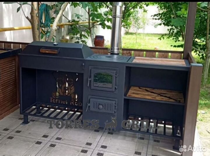 Мангал с печью под казан и крышей