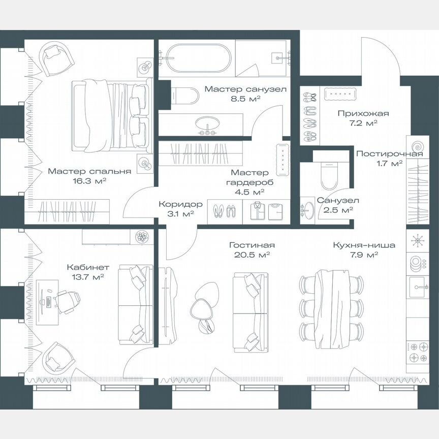 3-к. квартира, 85,8 м², 6/11 эт.