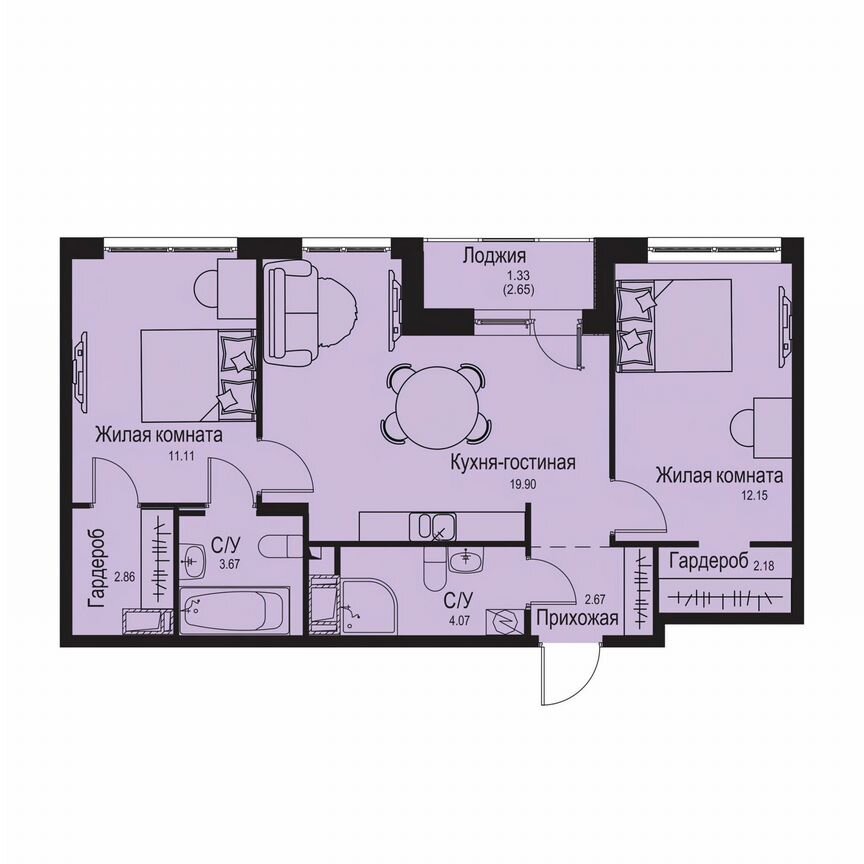 2-к. квартира, 59,9 м², 7/9 эт.