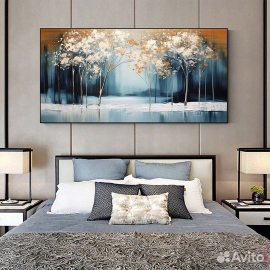 Картина маслом на холсте Зимний пейзаж Лес
