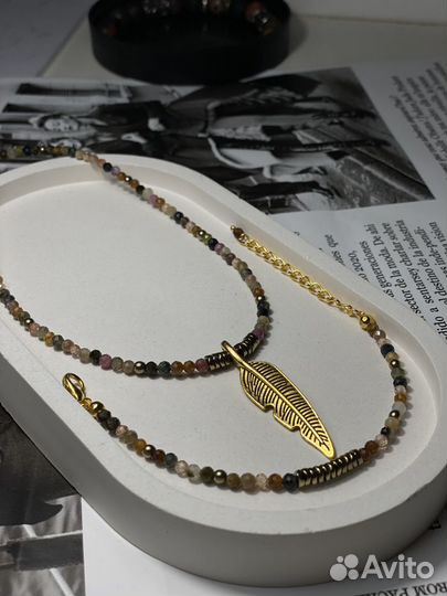 Комплект ожерелье (чокер) и браслет турмалин