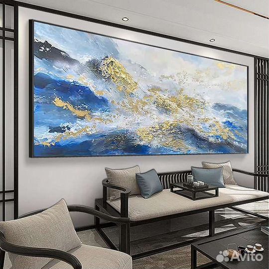Большая текстурная картина маслом Золотые горы