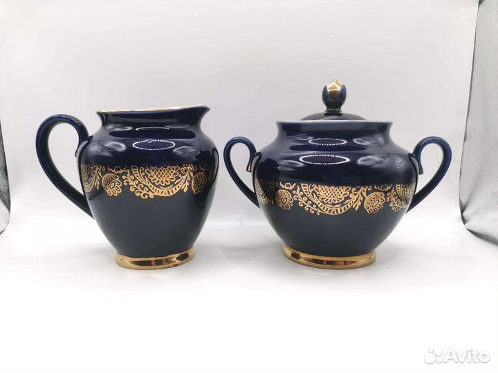 Молочник сливочник и сахарница Кобальт лфз СССР