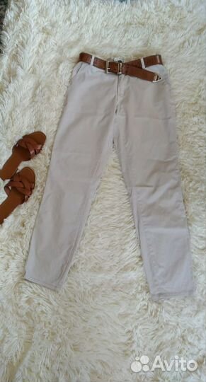 Летние женские брюки 44р бежевые+ремень кожа