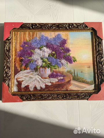 Новая картина Сирень из натур камней 47x37см