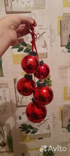 Елочные игрушки гдр 5шт шаров на ленте (редкие)