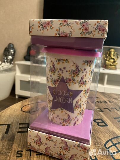 Дорожный стакан кружка с крышкой единорог новый