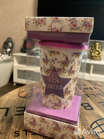 Дорожный стакан кружка с крышкой единорог новый