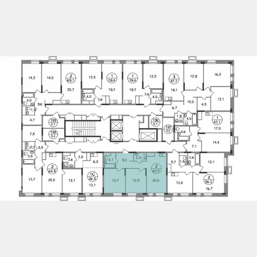 2-к. квартира, 62,5 м², 3/19 эт.
