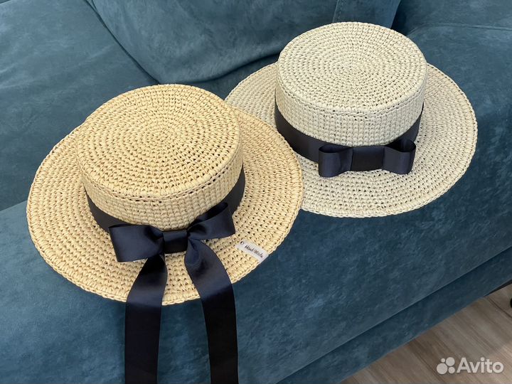 Соломенная шляпа канотье из рафии, ручная работа