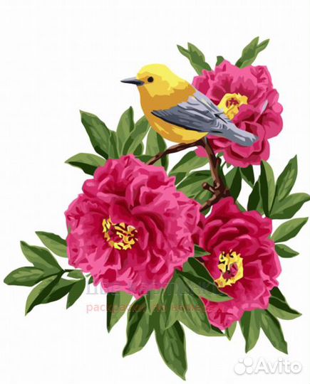 Картина по номерам 40x50 Желтая птичка на розовых
