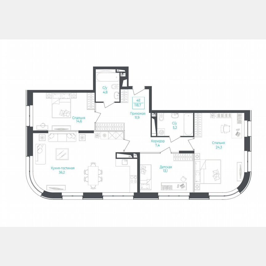 4-к. апартаменты, 118,9 м², 7/10 эт.