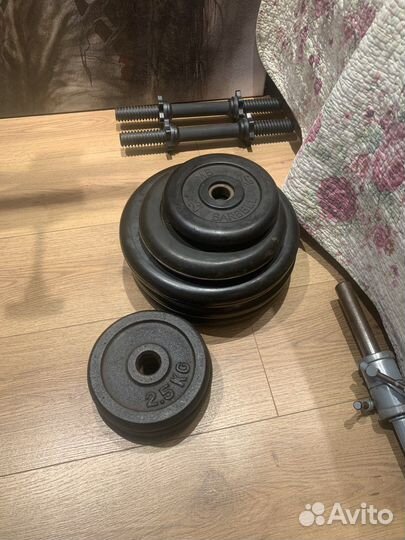 Скамья для жима, гриф, блины