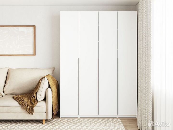 Распашной шкаф Арно 4 двери Белый текстурный Без дополнительных элементов