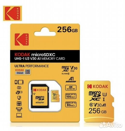 Карта памяти micro sd 256gb Kodak с адаптером