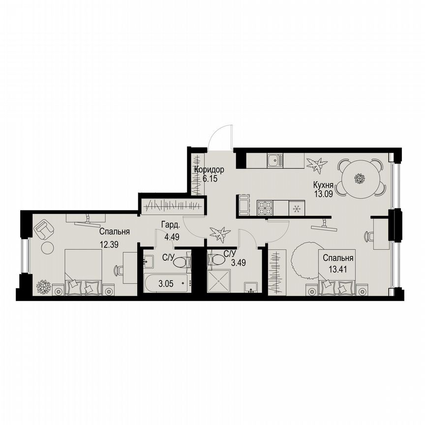 2-к. квартира, 56,1 м², 5/6 эт.