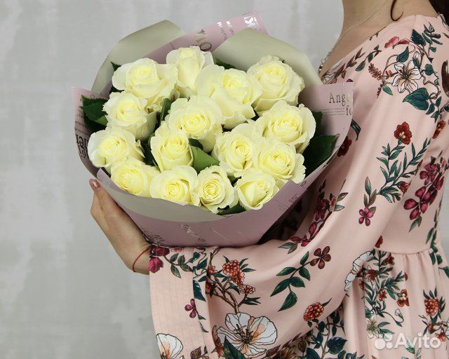 Букет из 15 белых роз premium 60-70 см (Эквадор)